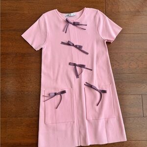 Zara Light Pink Shift Dress with Mauve Ribbon Bows